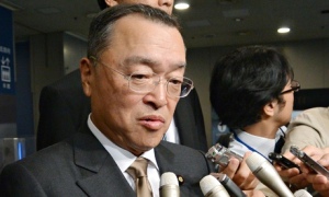 Industry minister Yoichi Miyazawa answers questions from the media about the scandal